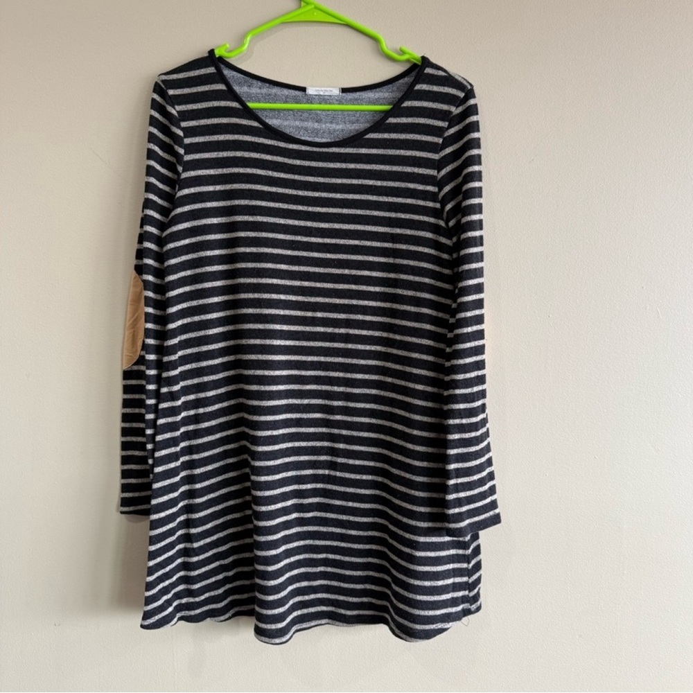 12PM by Mon Ami Striped Long Sleeve Striped Elbow Pad Top - Picture 6 of 6